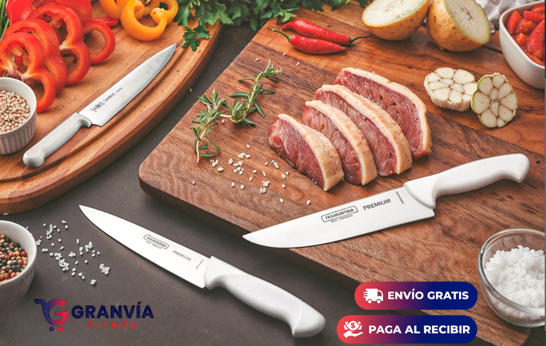 3x1 Cuchillos Tramontina + Afilador y Tabla DE REGALO